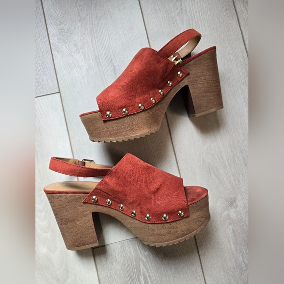 Wonderly Terracota Oakly Suede Block Heel Women's Rust Platform Sandals Size 8 - Picture 1 of 13